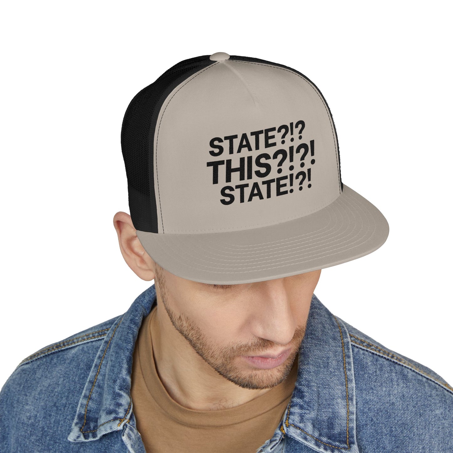 STATE?!?! 5 Panel Trucker Cap (Embroidery)