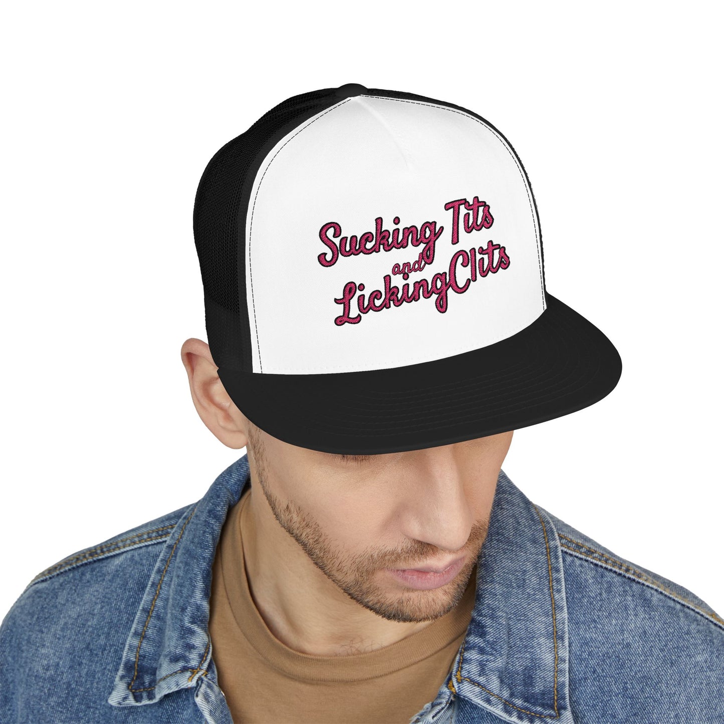 Sucking Ts and Licking Cs (Pink Thread) Panel Trucker Cap (Embroidery)