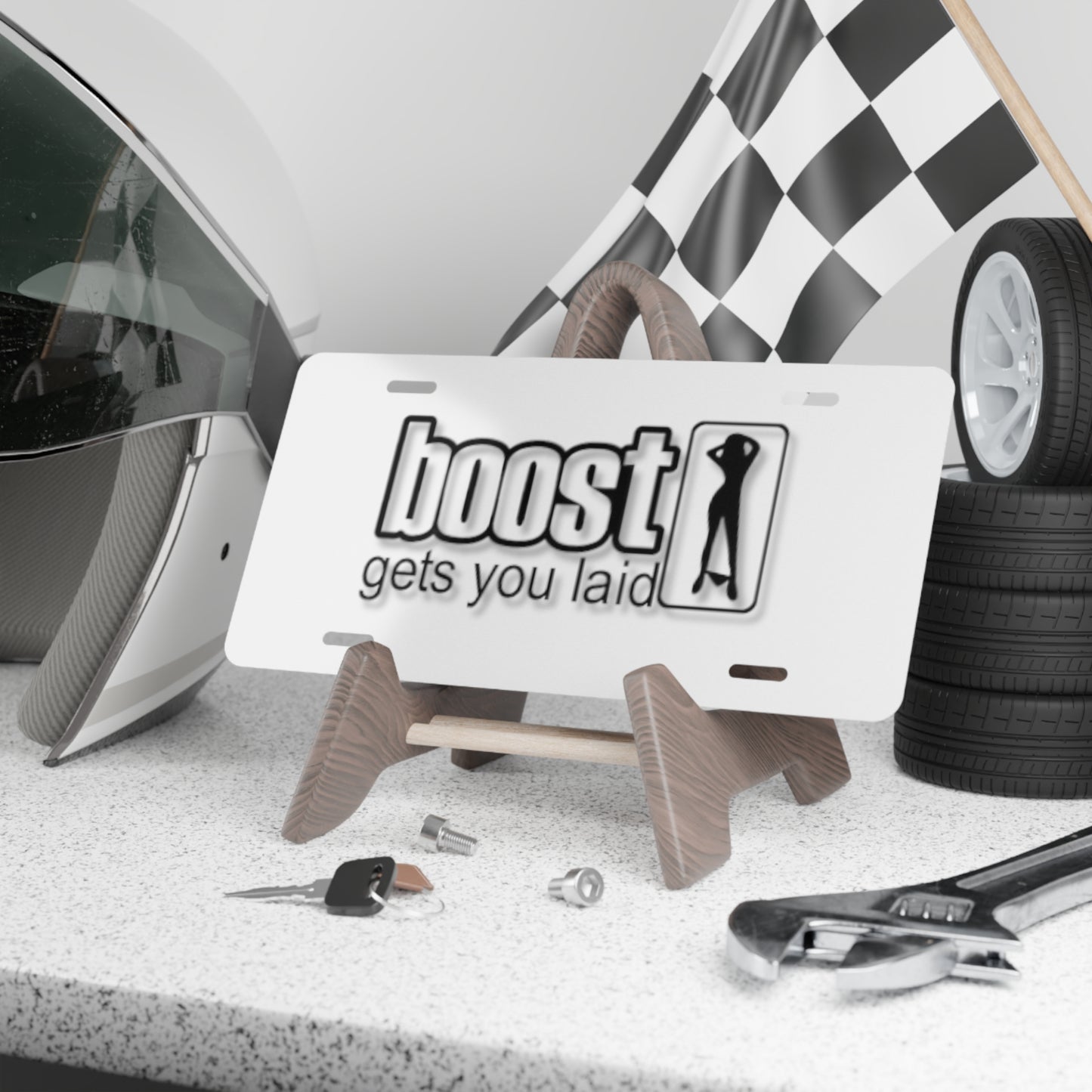 Boost Gets You Laid White Vanity Plate