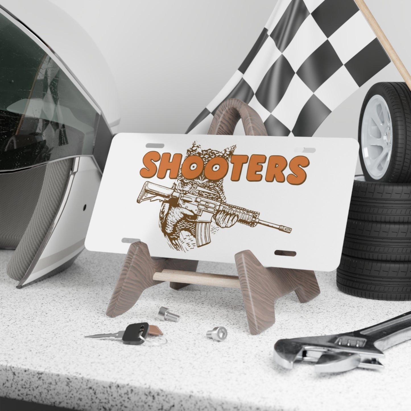 Shooters White Vanity Plate