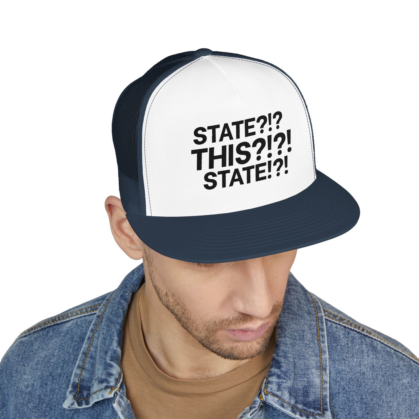 STATE?!?! 5 Panel Trucker Cap (Embroidery)