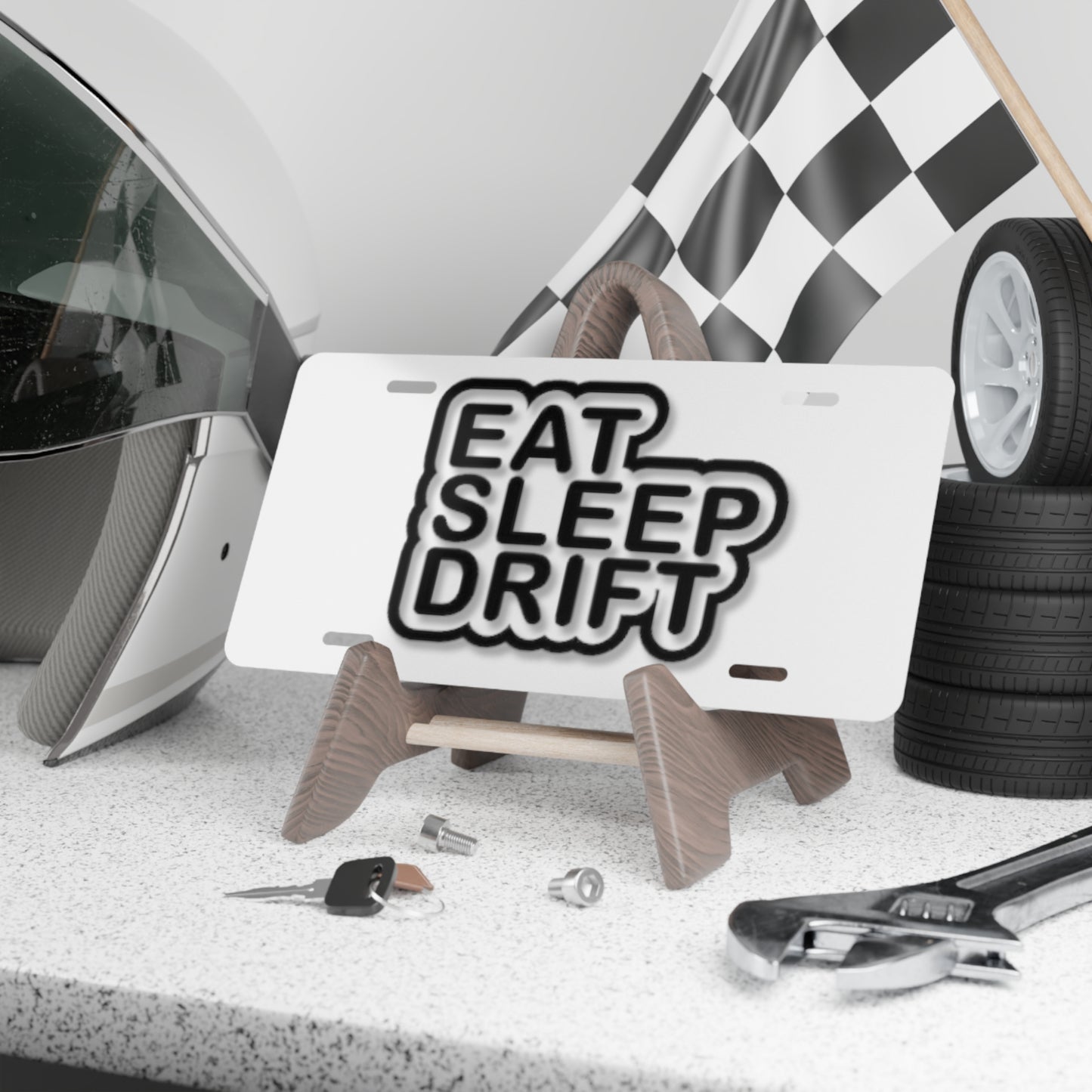 Eat Sleep Drift White Vanity Plate