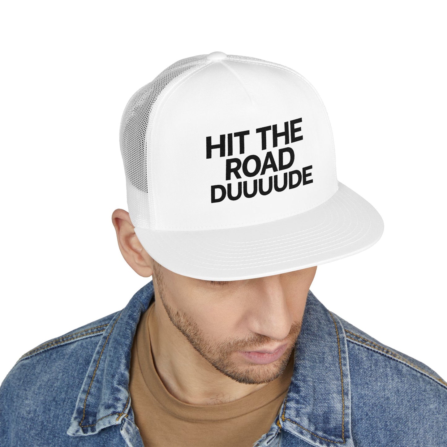 Hit The Road Dude 5 Panel Trucker Cap (Embroidery)