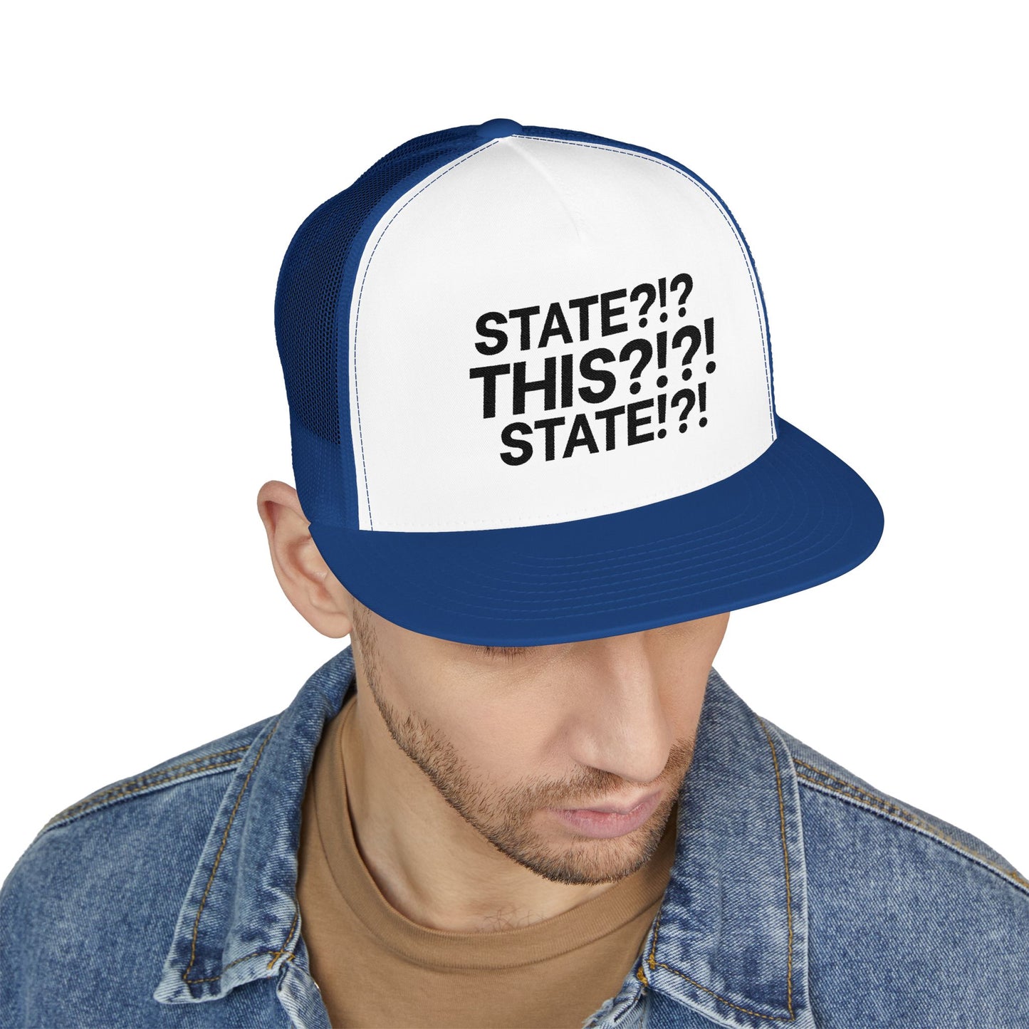 STATE?!?! 5 Panel Trucker Cap (Embroidery)
