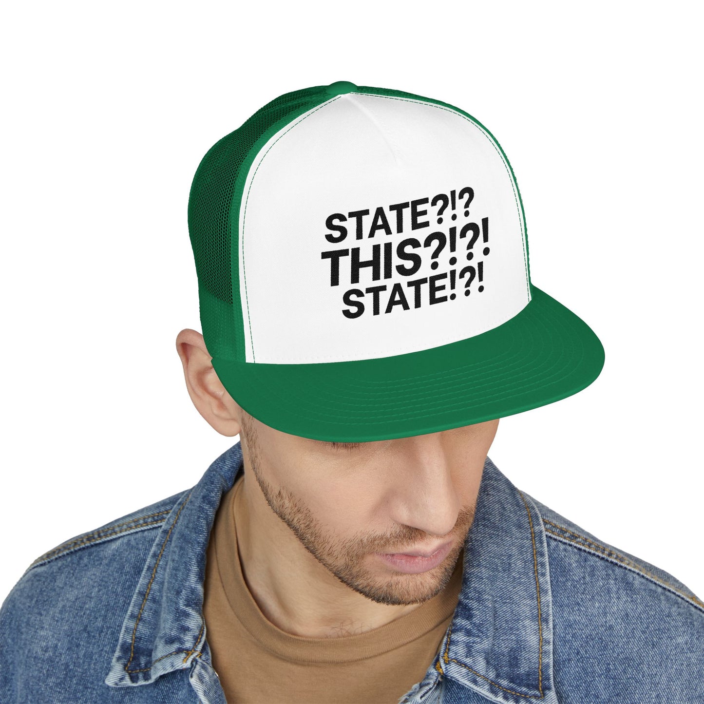 STATE?!?! 5 Panel Trucker Cap (Embroidery)