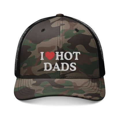 I Heart Hot Dads Camouflage Trucker Hat
