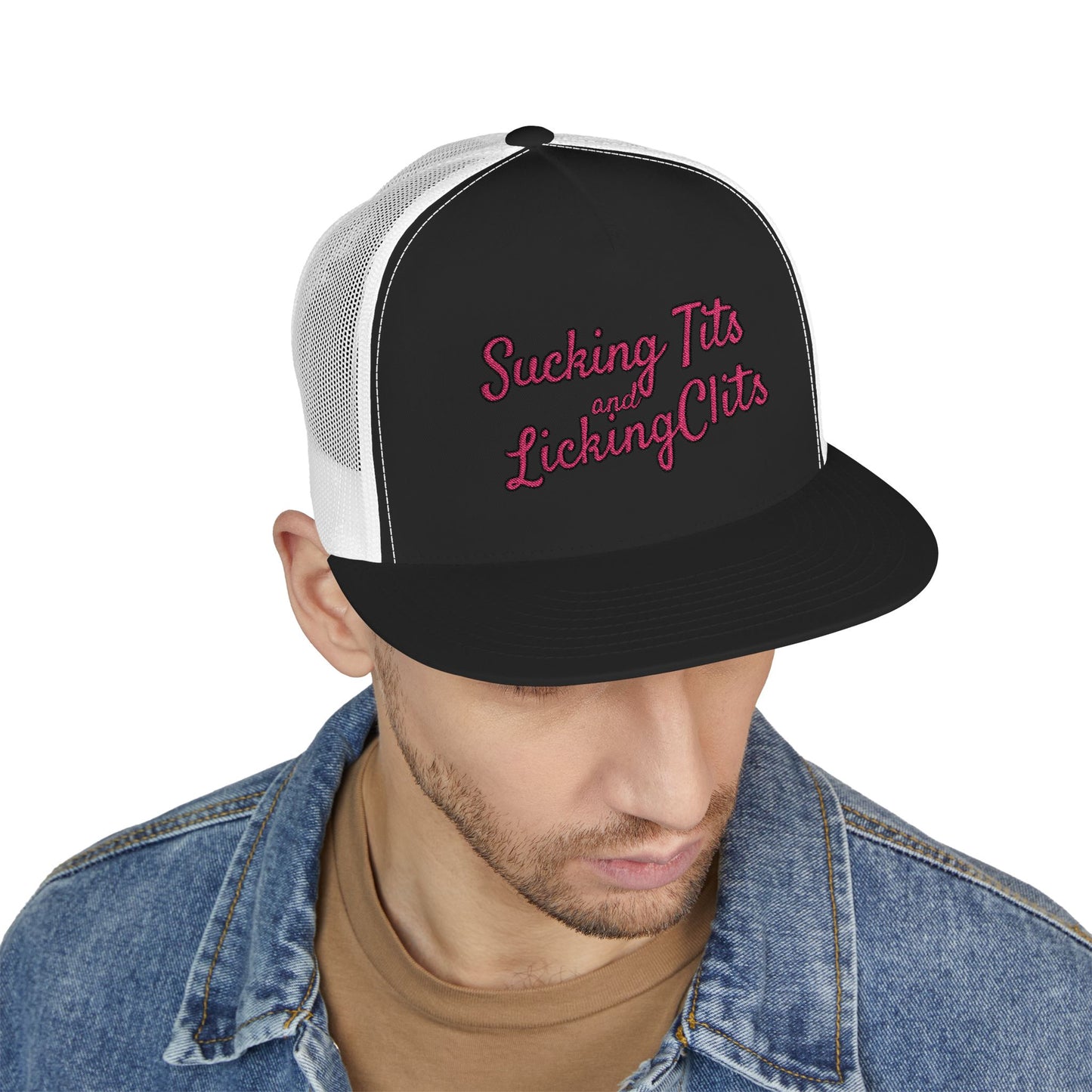 Sucking Ts and Licking Cs (Pink Thread) Panel Trucker Cap (Embroidery)