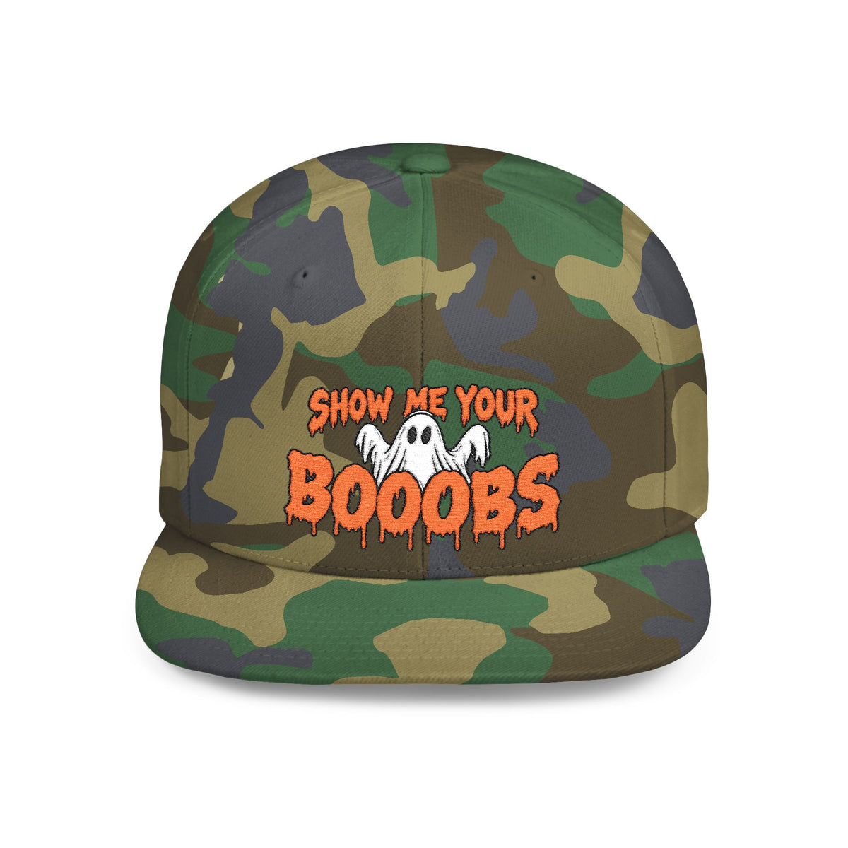 Show Me Your Booobs Flat Bill Snapback (Embroidery)