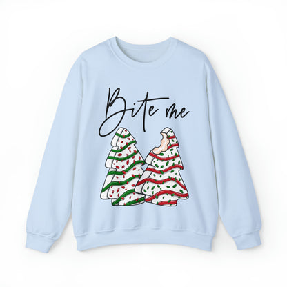 Bite Me Christmas Tree Cake Sweatshirt Unisex Heavy Blend™ Crewneck Sweatshirt