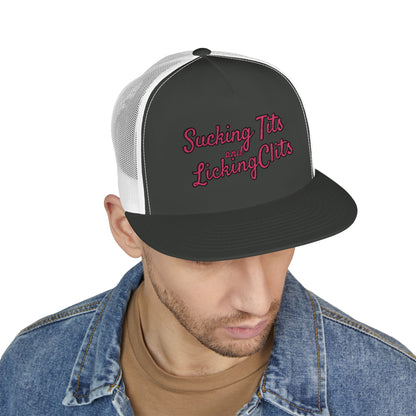 Sucking Ts and Licking Cs (Pink Thread) Panel Trucker Cap (Embroidery)