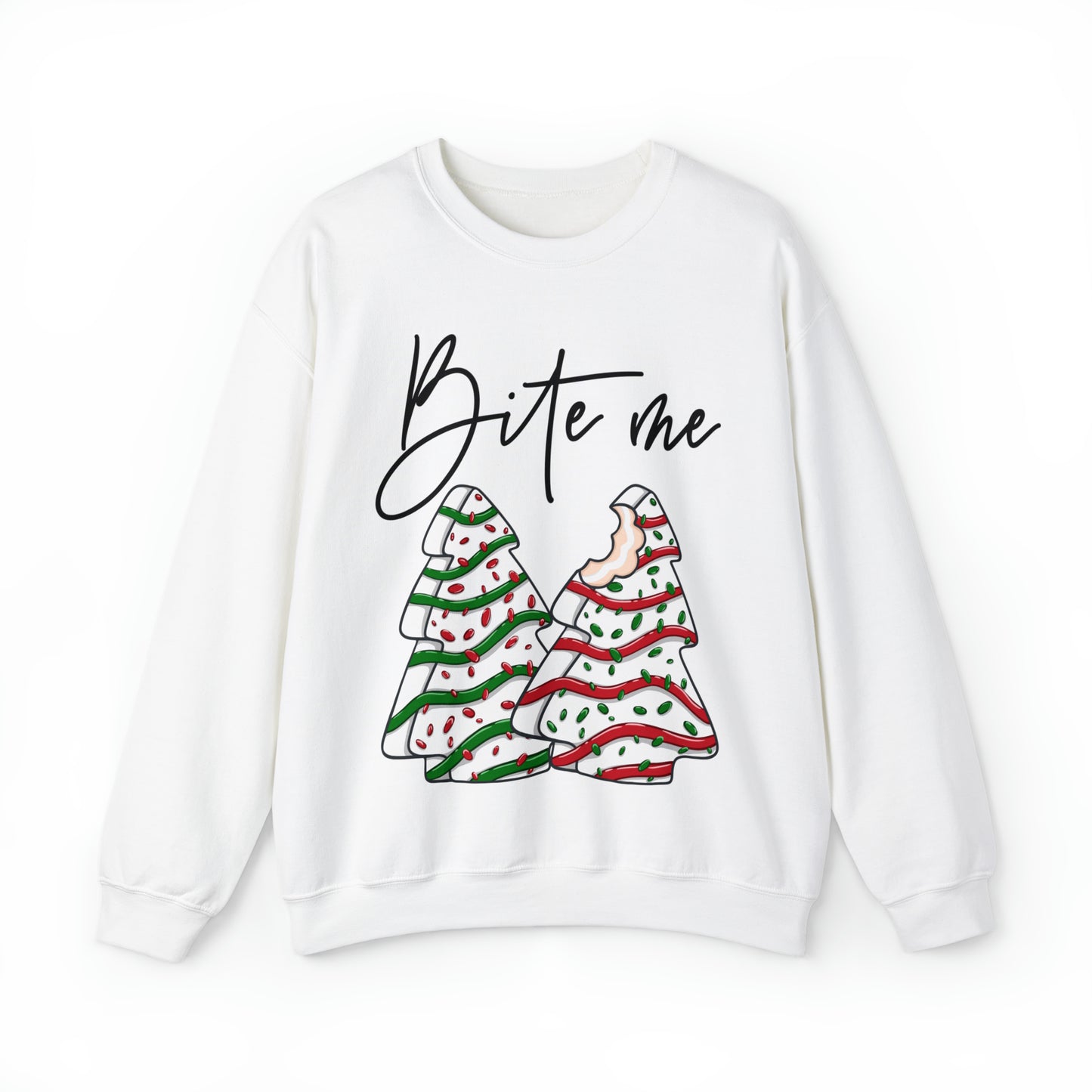 Bite Me Christmas Tree Cake Sweatshirt Unisex Heavy Blend™ Crewneck Sweatshirt