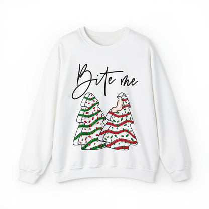 Bite Me Christmas Tree Cake Sweatshirt Unisex Heavy Blend™ Crewneck Sweatshirt