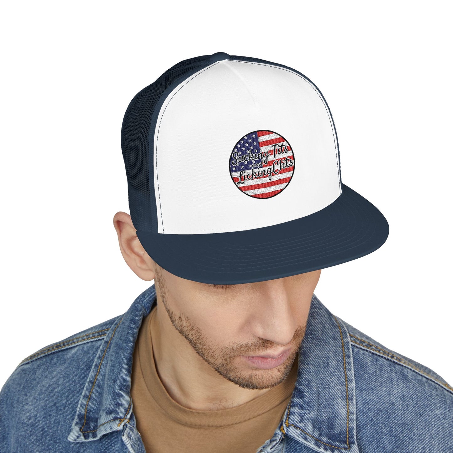 Sucking Ts and Licking Cs 4th of July Panel Trucker Cap (Embroidery)