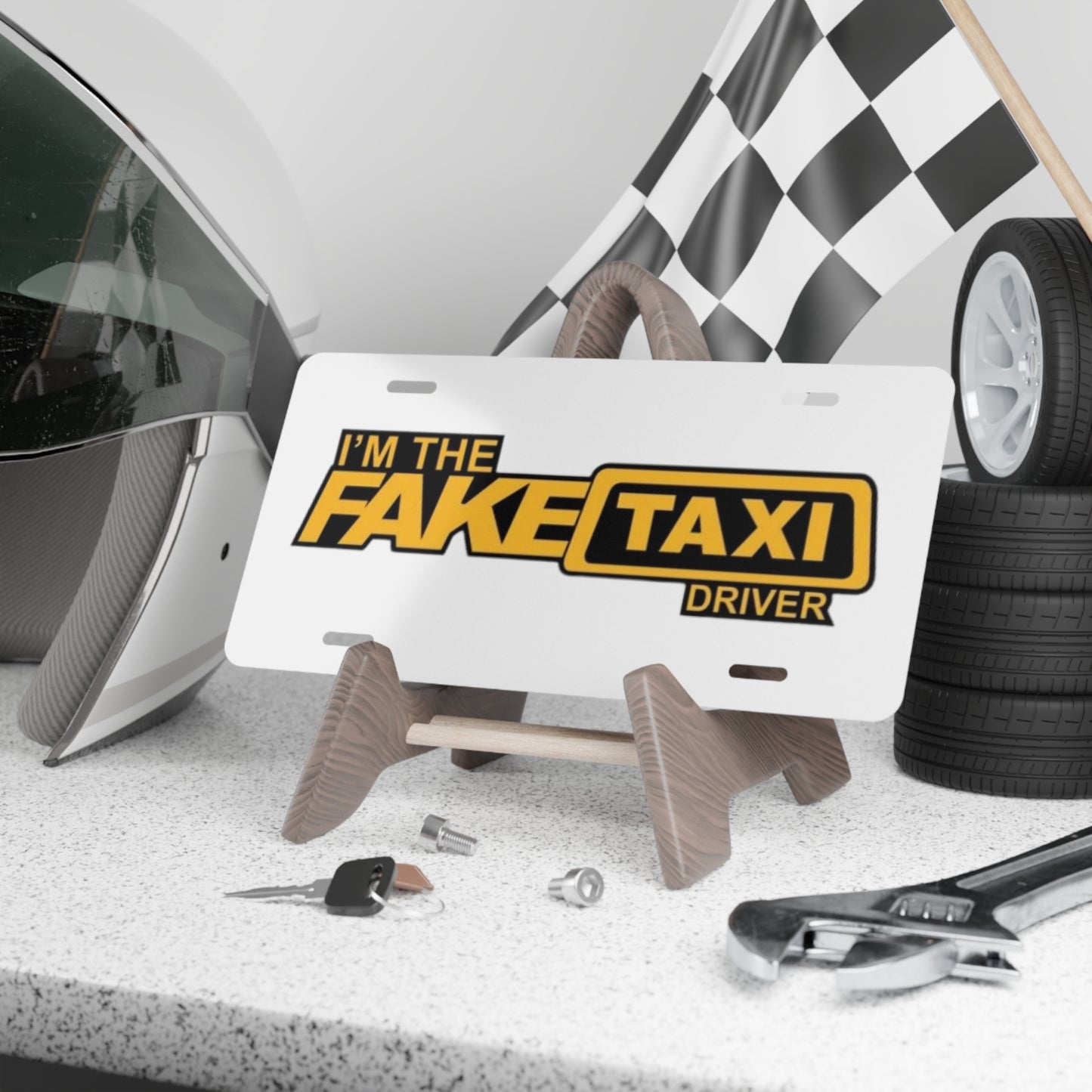 Fake Taxi Driver White Vanity Plate