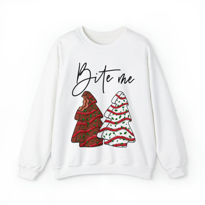 Bite Me Christmas Tree Cake 2.0 Sweatshirt Unisex Heavy Blend™ Crewneck Sweatshirt