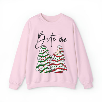 Bite Me Christmas Tree Cake Sweatshirt Unisex Heavy Blend™ Crewneck Sweatshirt