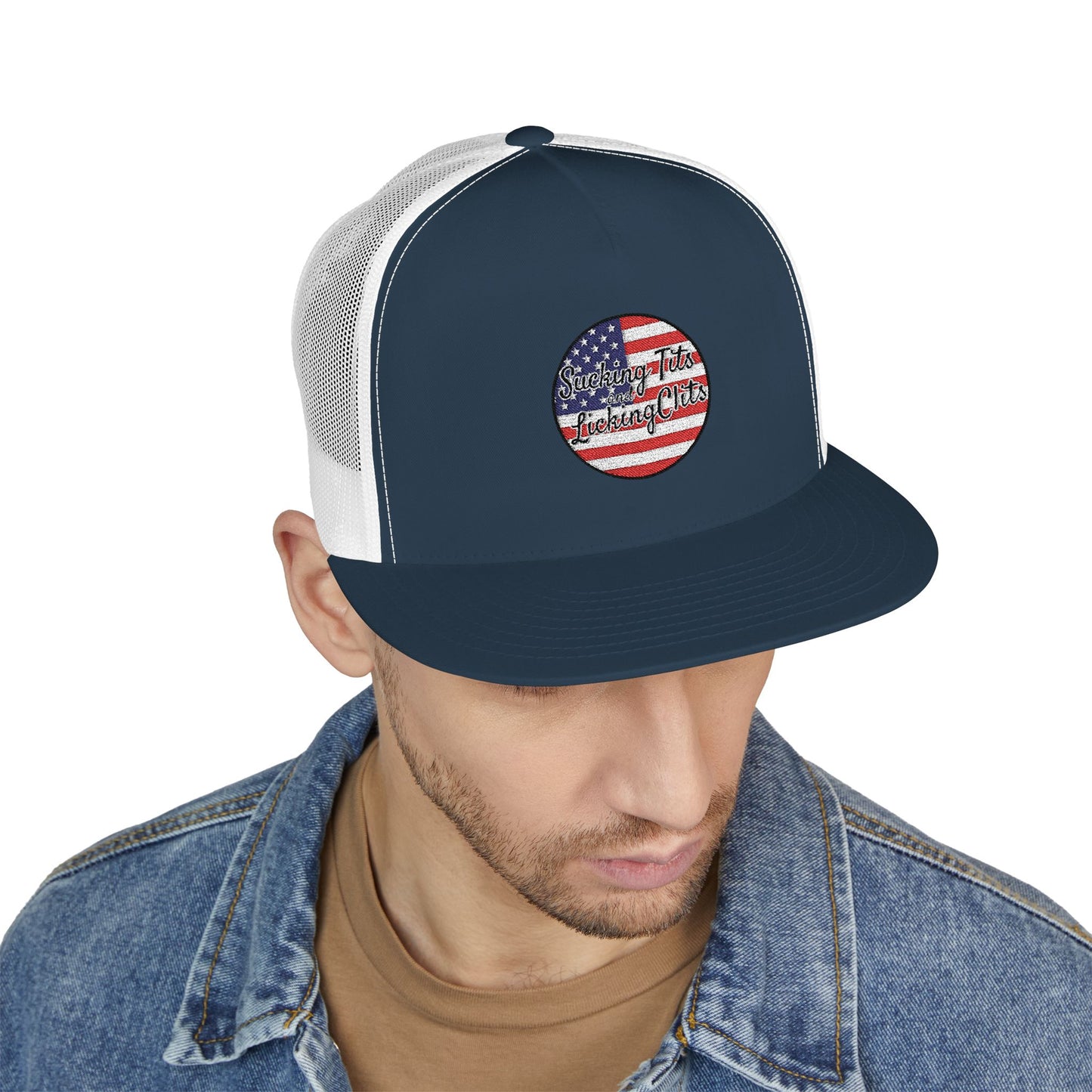 Sucking Ts and Licking Cs 4th of July Panel Trucker Cap (Embroidery)