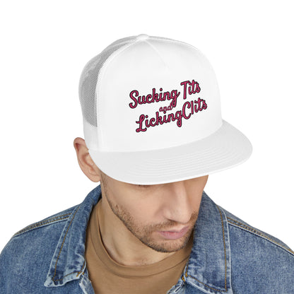 Sucking Ts and Licking Cs (Pink Thread) Panel Trucker Cap (Embroidery)
