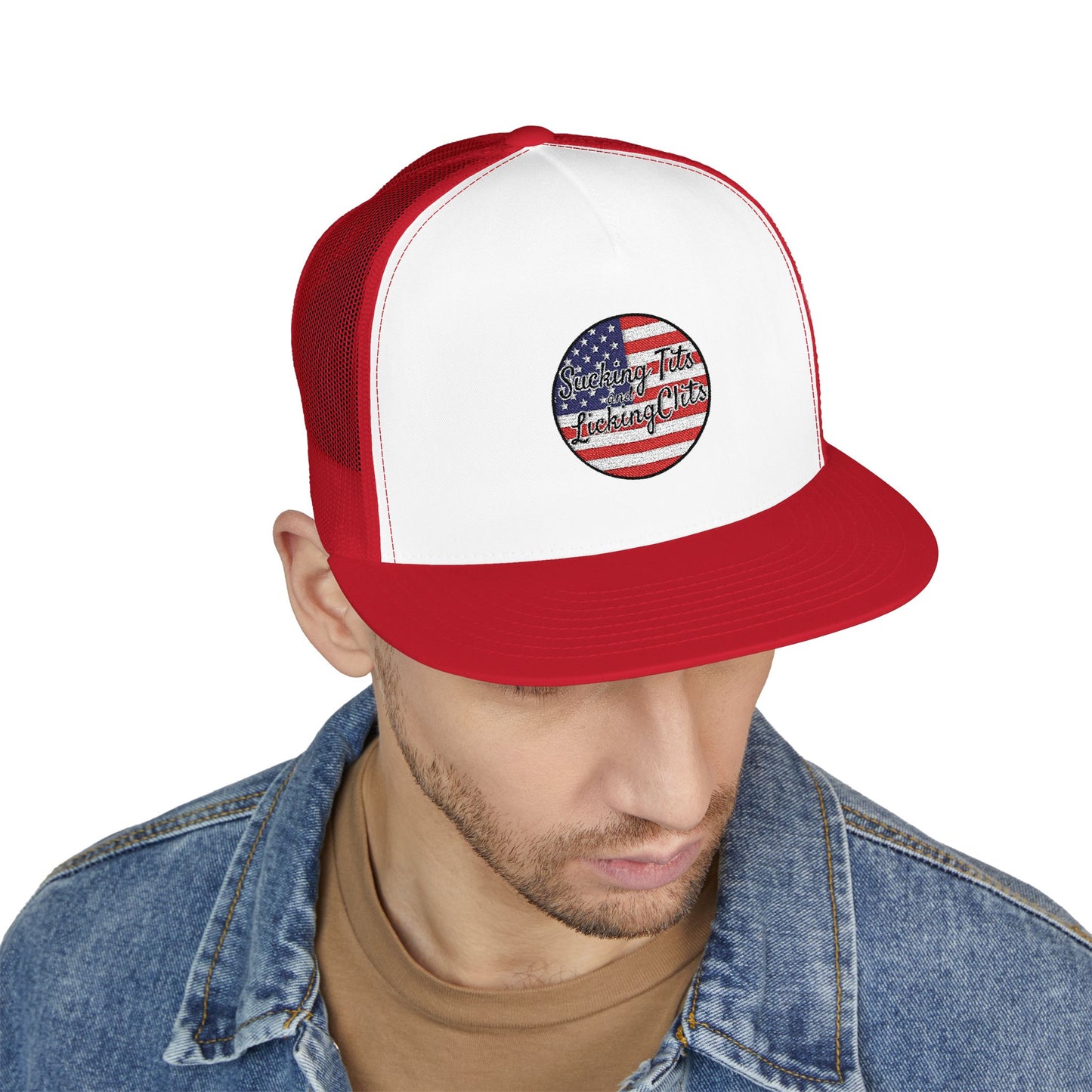 Sucking Ts and Licking Cs 4th of July Panel Trucker Cap (Embroidery)