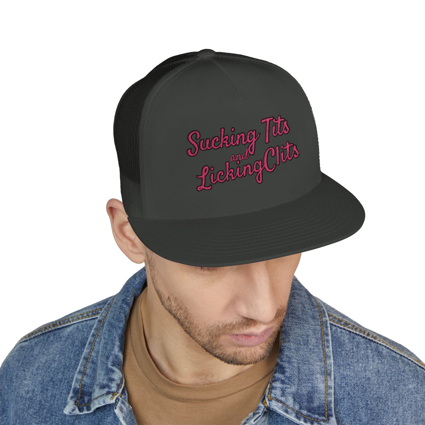 Sucking Ts and Licking Cs (Pink Thread) Panel Trucker Cap (Embroidery)