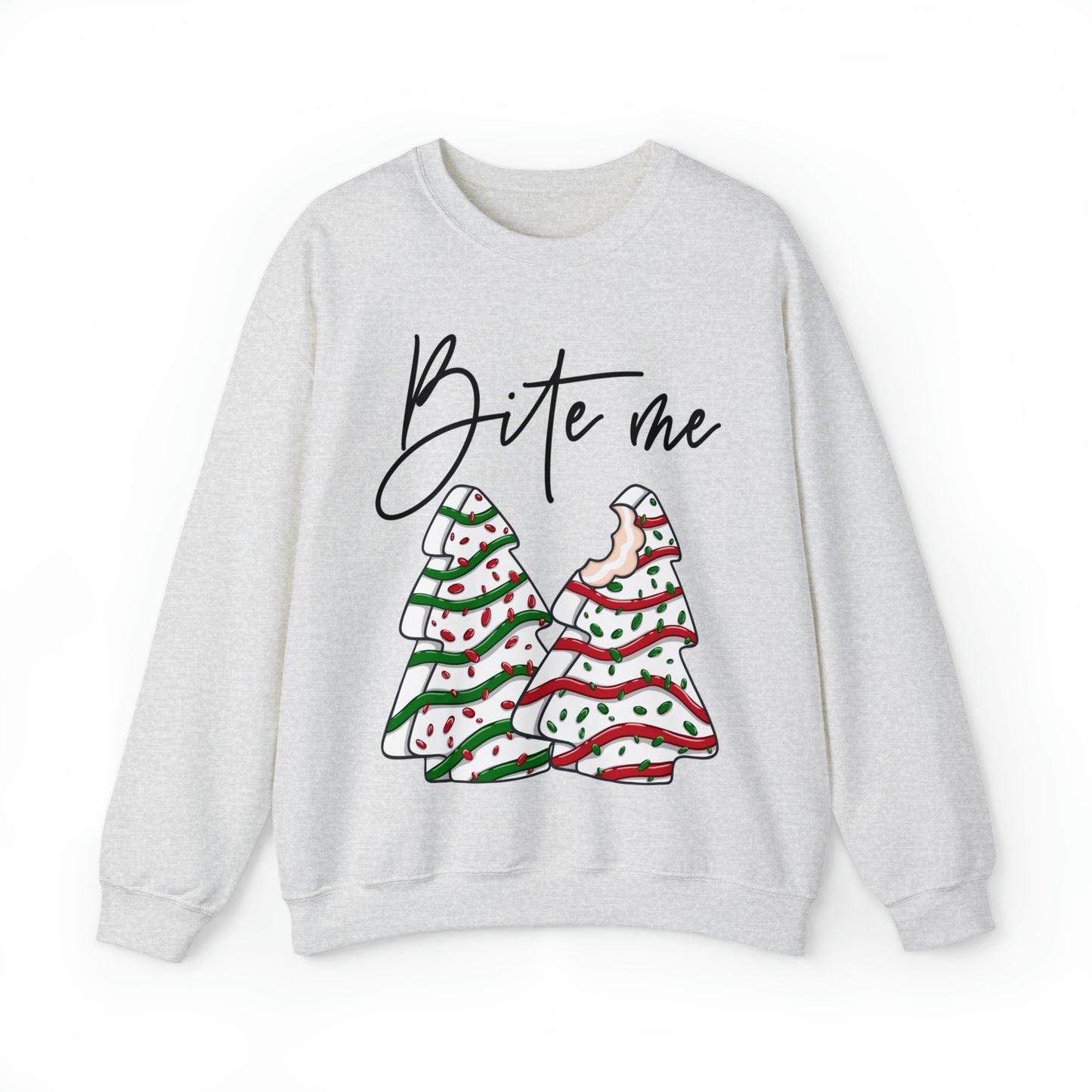 Bite Me Christmas Tree Cake Sweatshirt Unisex Heavy Blend™ Crewneck Sweatshirt