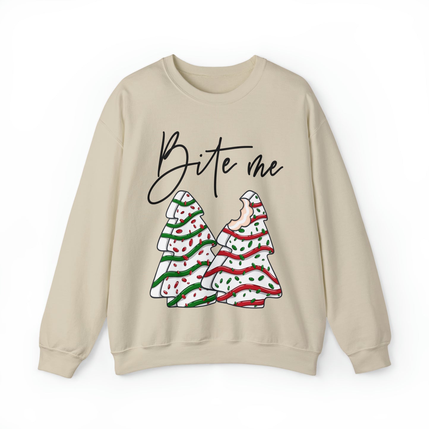 Bite Me Christmas Tree Cake Sweatshirt Unisex Heavy Blend™ Crewneck Sweatshirt