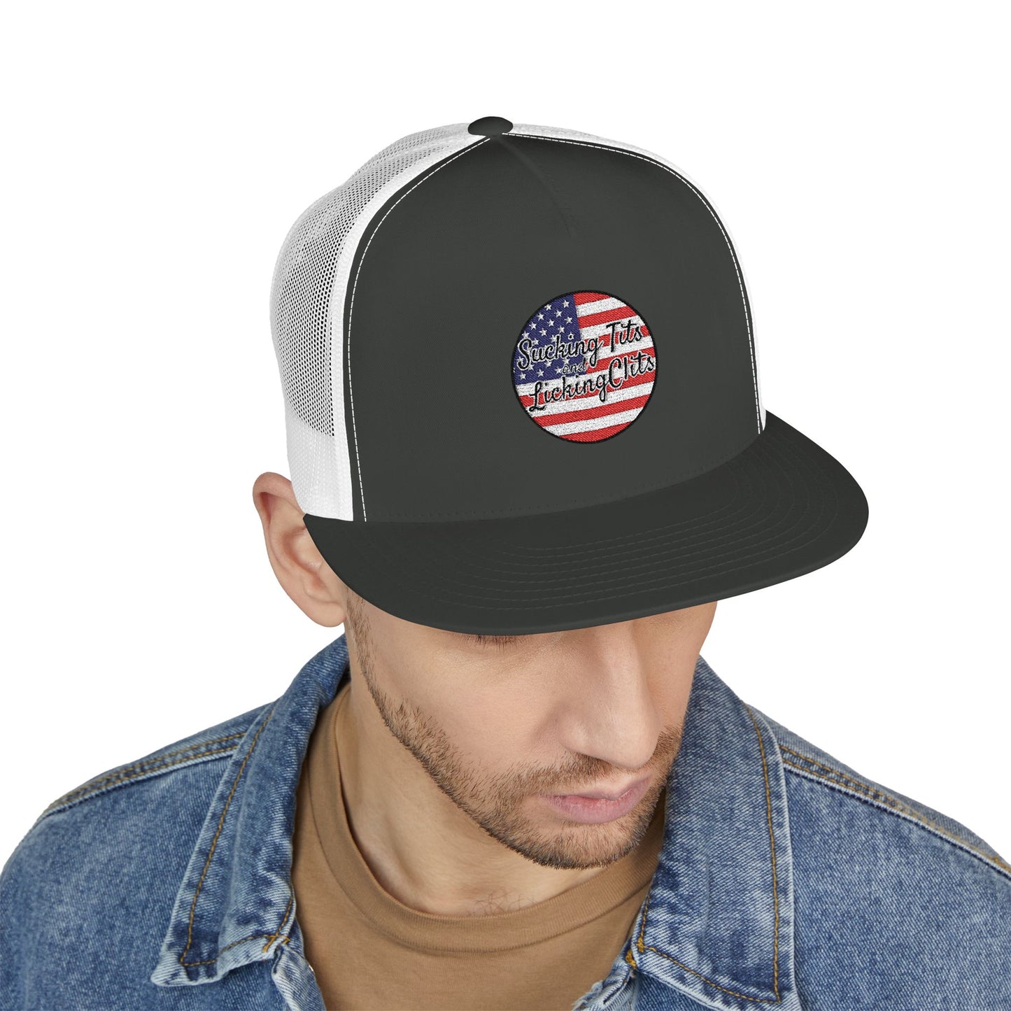 Sucking Ts and Licking Cs 4th of July Panel Trucker Cap (Embroidery)