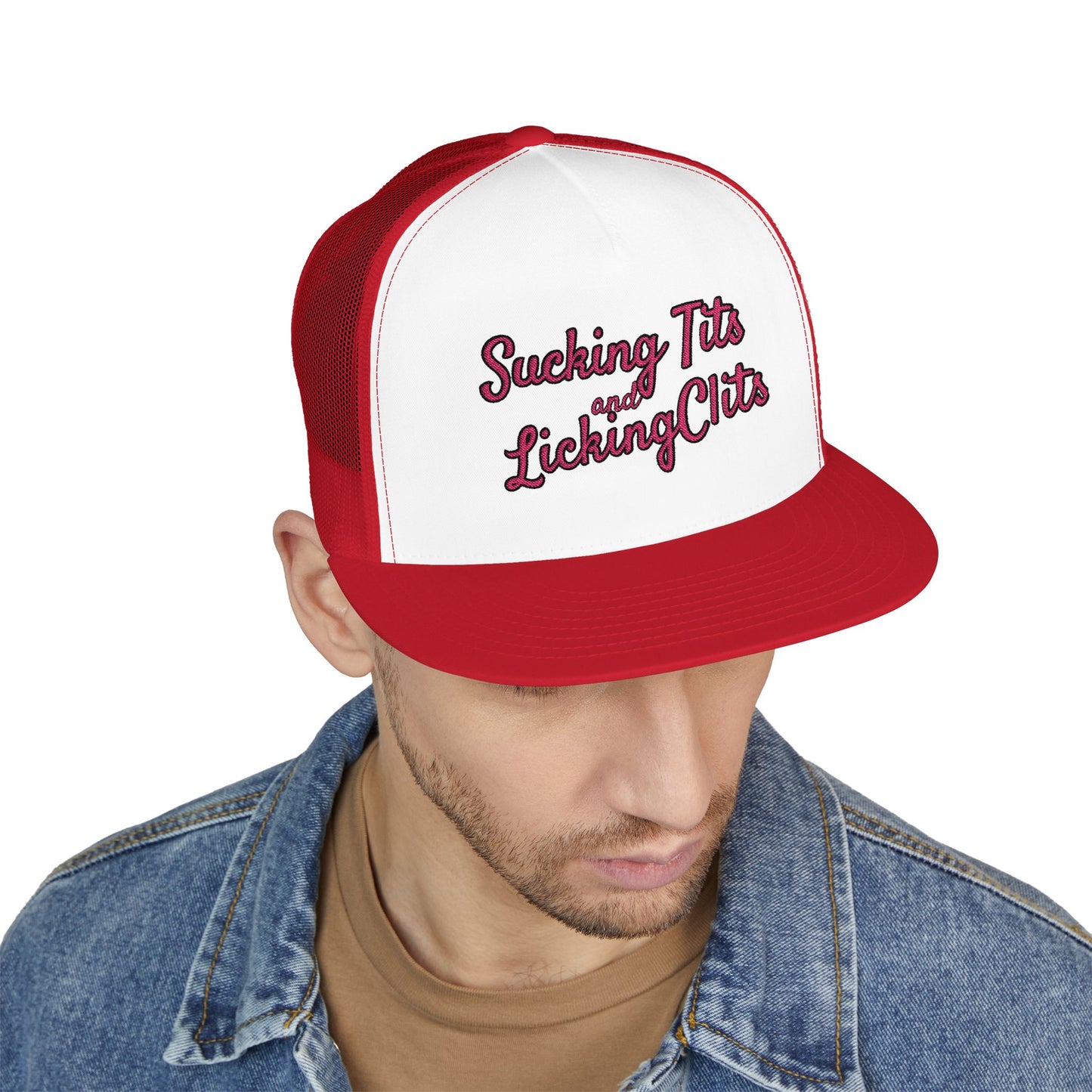 Sucking Ts and Licking Cs (Pink Thread) Panel Trucker Cap (Embroidery)