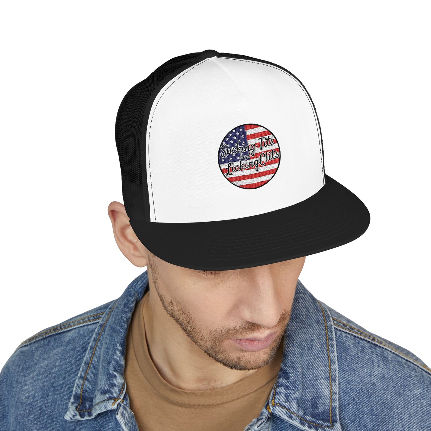 Sucking Ts and Licking Cs 4th of July Panel Trucker Cap (Embroidery)