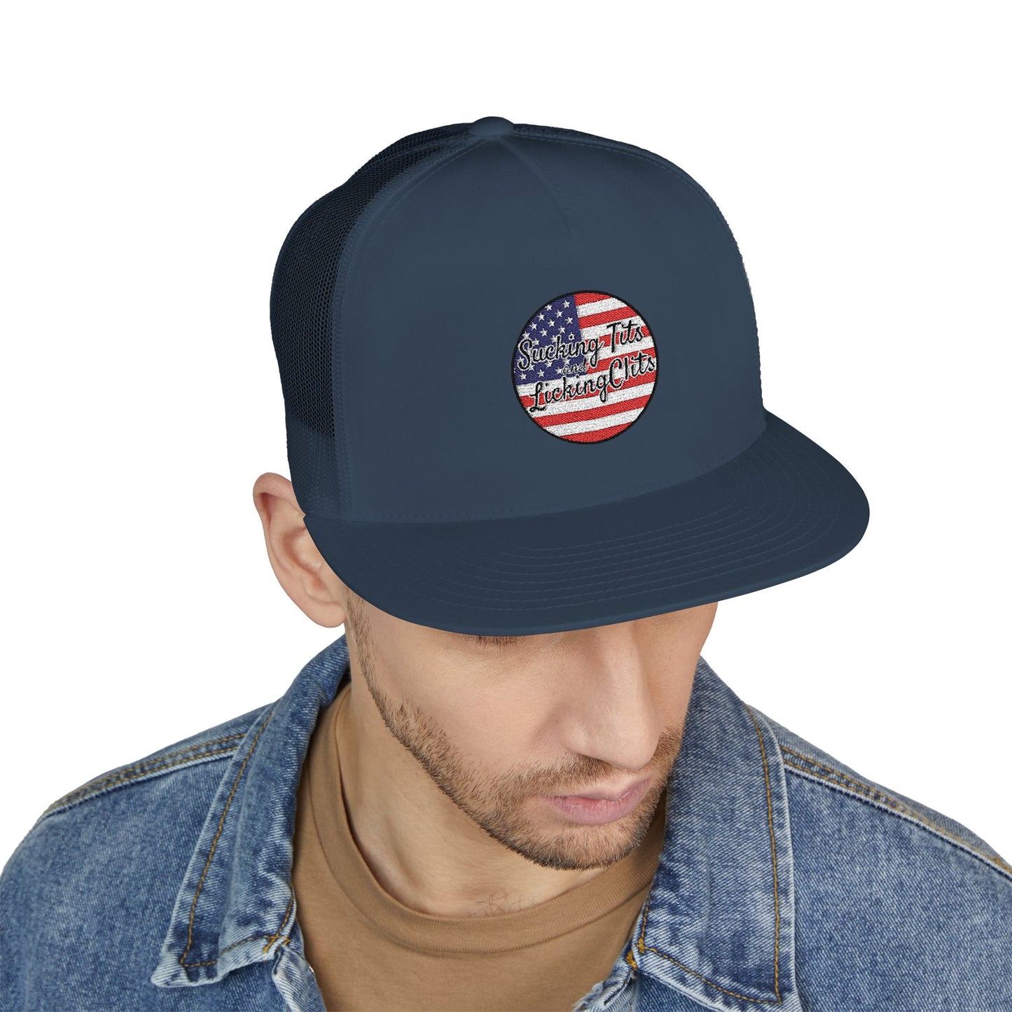 Sucking Ts and Licking Cs 4th of July Panel Trucker Cap (Embroidery)