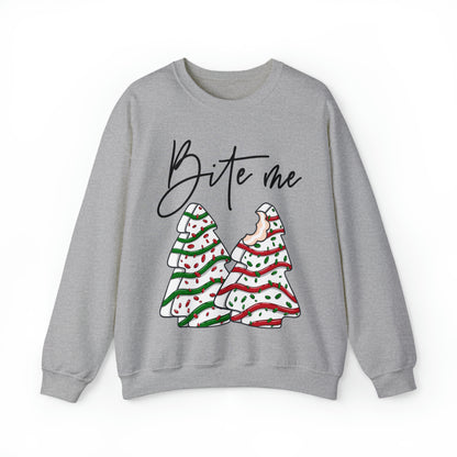 Bite Me Christmas Tree Cake Sweatshirt Unisex Heavy Blend™ Crewneck Sweatshirt