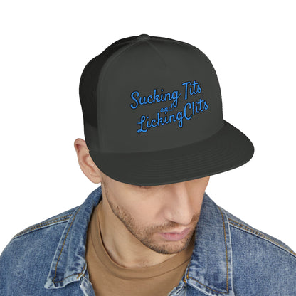 Sucking Ts and Licking Cs (Blue Thread) Panel Trucker Cap (Embroidery)