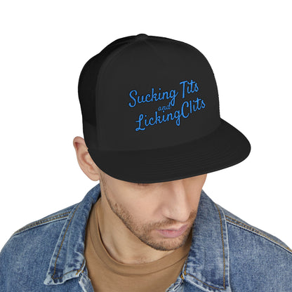 Sucking Ts and Licking Cs (Blue Thread) Panel Trucker Cap (Embroidery)