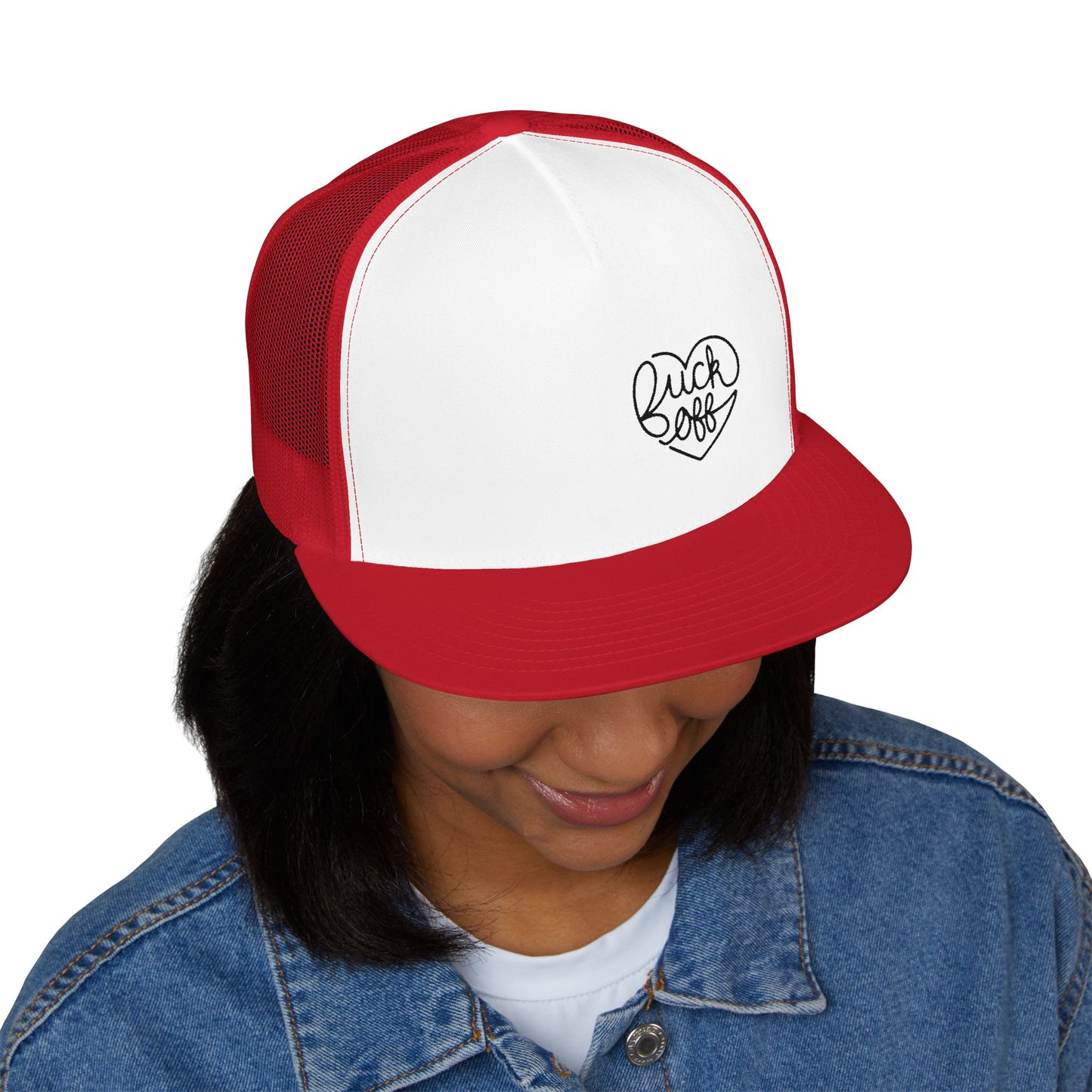 F*CK OFF Heart (Ladies) 5 Panel Trucker Cap (Embroidery)