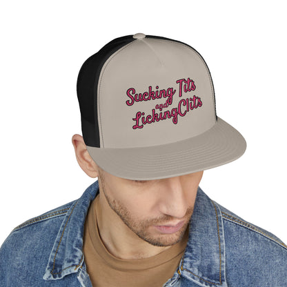 Sucking Ts and Licking Cs (Pink Thread) Panel Trucker Cap (Embroidery)