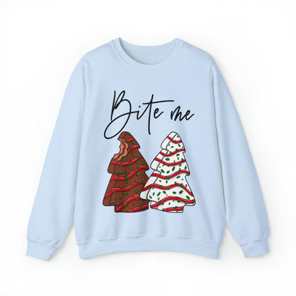 Bite Me Christmas Tree Cake 2.0 Sweatshirt Unisex Heavy Blend™ Crewneck Sweatshirt